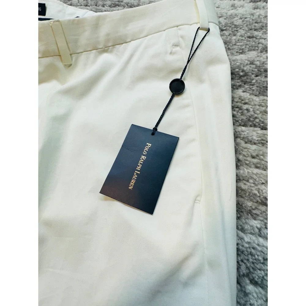 NOS Polo Ralph Lauren Dress Pants Men 36 White Made in Italy Cotton Cuffed Chino